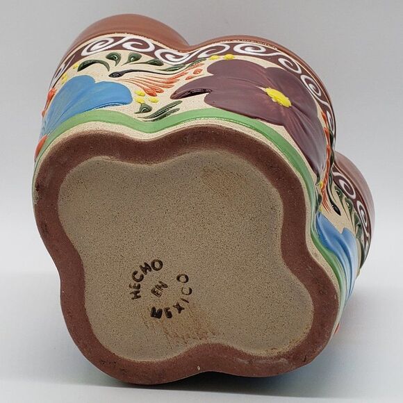 Mexican Talavera Hand Painted  Colourful Floral Art Pottery Utensil Holder - Picture 5 of 13